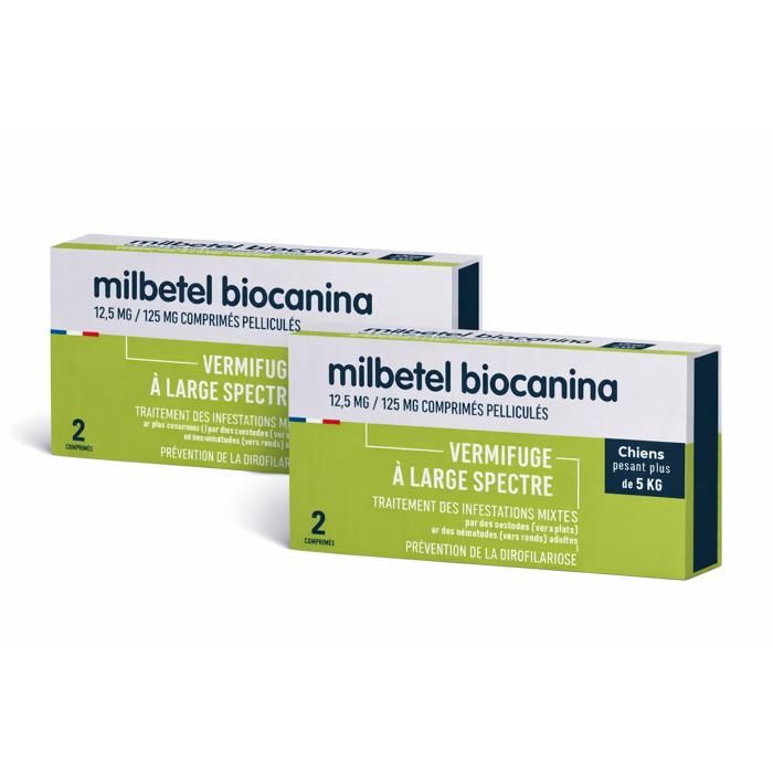 Milbetel vermifuge pour chiens lot de 2 boites de 2 comprimés