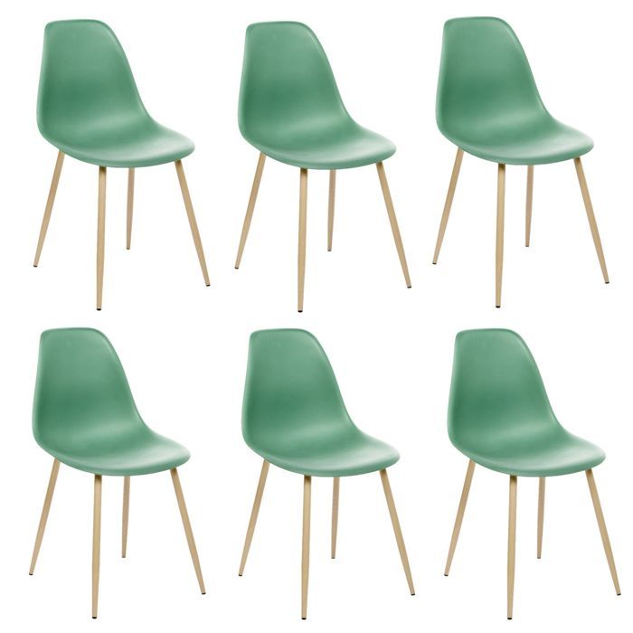 Toilinux - Lot de 6 chaises scandinave et pieds métal effet bois TAHO - Vert