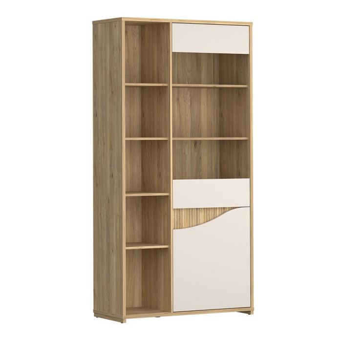 Vaisselier vitré décor tasseaux bois et sable avec vagues - RIVAGE Meubletmoi