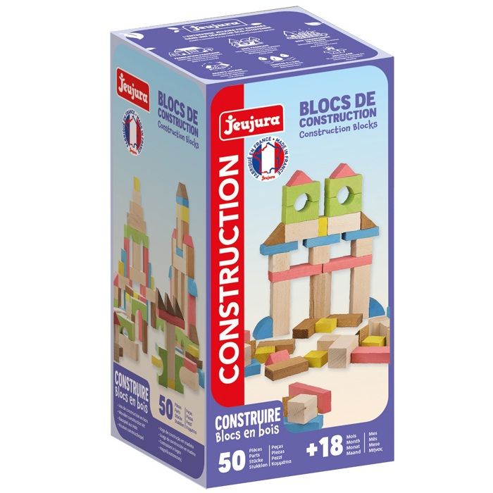 Jeujura Jeu de construction en bois Village de cubes 40 pièces