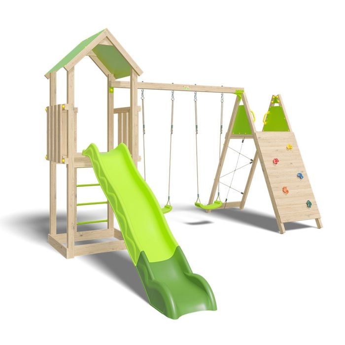 Aire de jeux bois 220 m OLYMPIA XPERIENCE VERT- 9 enfants