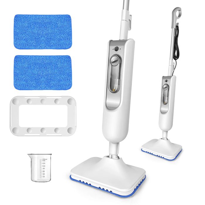Nettoyeur Vapeur Électrique 1500W avec Réservoir Détachable de 400 ml 2 Lingettes Réutilisables pour Moquette Stratifié et Parquet