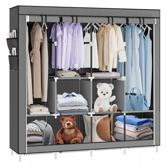 KEDIA Armoire Portable Rangement Vetement Plastique Empilable Organisateur Chambre Penderie Dressing (167x45x170)cm Gris foncé