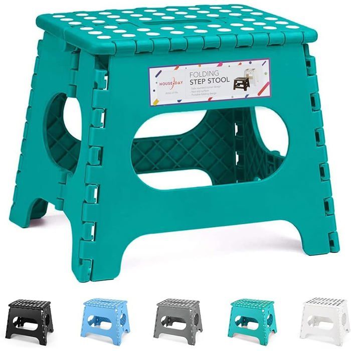 Tabouret Pliant 27cm Marchepied Pied Pliable 150kg Capacité Léger et Compact pour Cuisine Salle de Bain Vert Lac