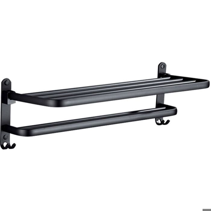Porte-serviettes mural - OKZ - 40 cm - Aluminium - Pliable - Avec étagère de rangement