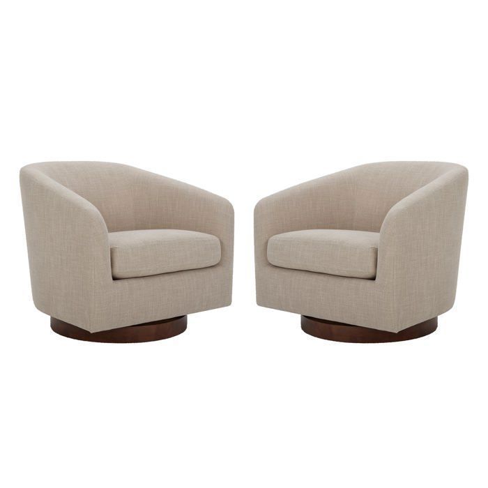 Lot De 2 Fauteuils Pivotants CHITA Sièges Baquet Rembourrés En Tissu Certifié FSC Pour Salon-Beige