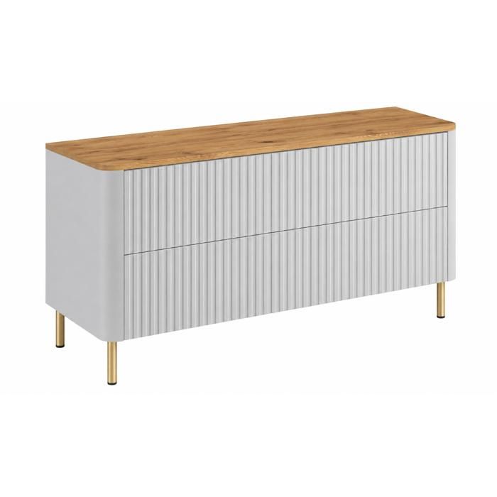 Meuble de salle de bain - Meuble de salle de bain 120 - Blanc - Plan chêne craft - 2 tiroirs pieds métal doré