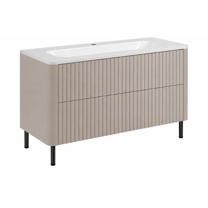 Meuble sous vasque - Meuble de salle de bain 100 (Cachemire) - Vasque résine minérale incluse - 2 tiroirs - Pieds métal noirs