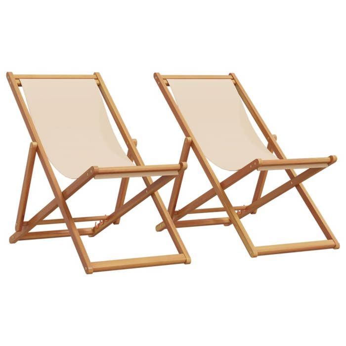 Chaises de Plage Pliantes Lot de 2 Beige 62 x (98/103/112) x (62/76/87) cm pour Balcon et Terrasse 82382