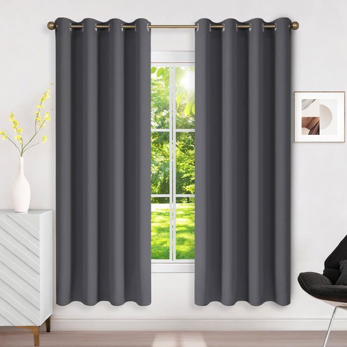 Rideau occultant thermique isolant œillets gris foncé 140 x 175 cm lot 2 anti bruit UV fenêtre salon chambre