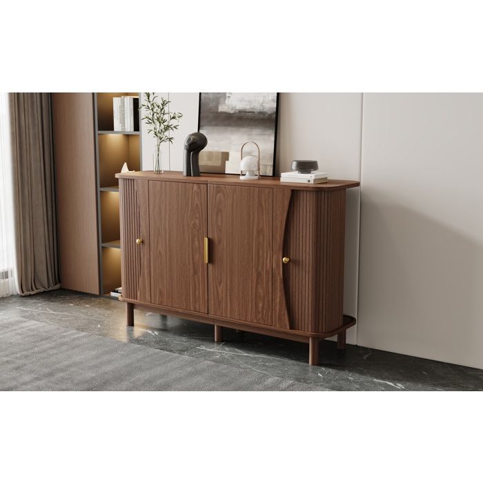 Buffet Bas avec 4 Portes 3 Compartiments et Étagère Réglable Charnières Amorties en MDF 140×40×88 cm Noyer