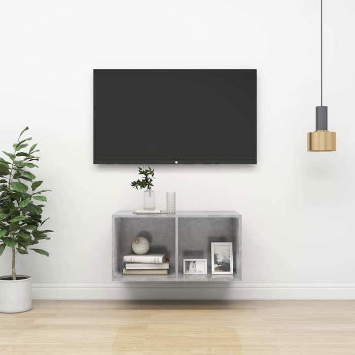 vidaXL Meuble TV mural gris béton 37x37x72 cm bois ingénierie meuble suspendu design industriel