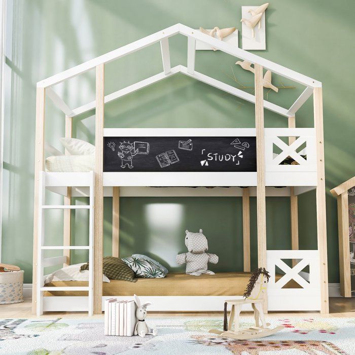 Lit mezzanine enfant avec échelle et tableau 90x200 sécurité certifiée pour 2 enfants