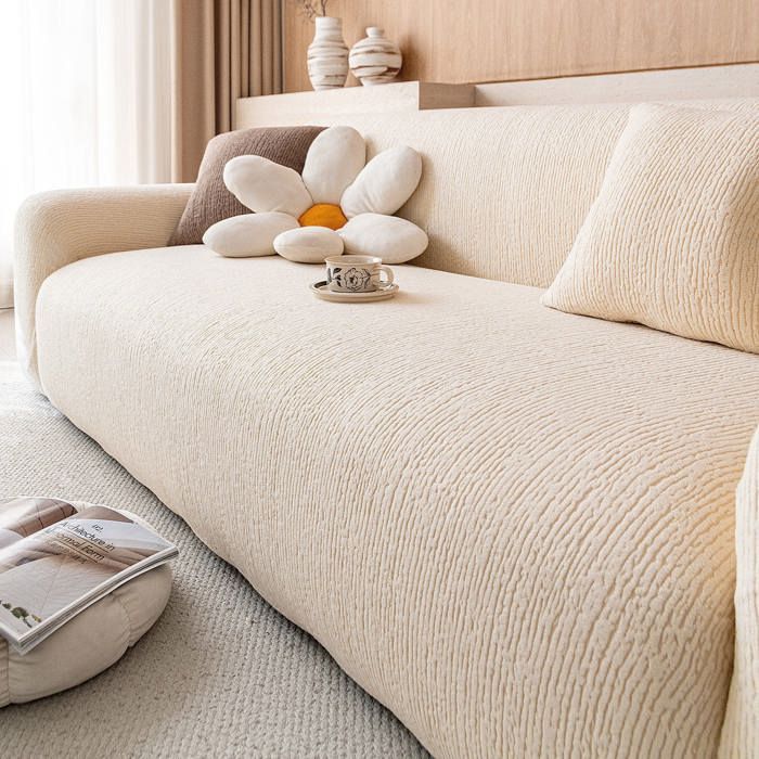 Housse de Canapé 1 Place (90-140 cm) Extensible - Protection Fauteuil Antidérapante & Lavable pour Mobilier & Salon - Beige