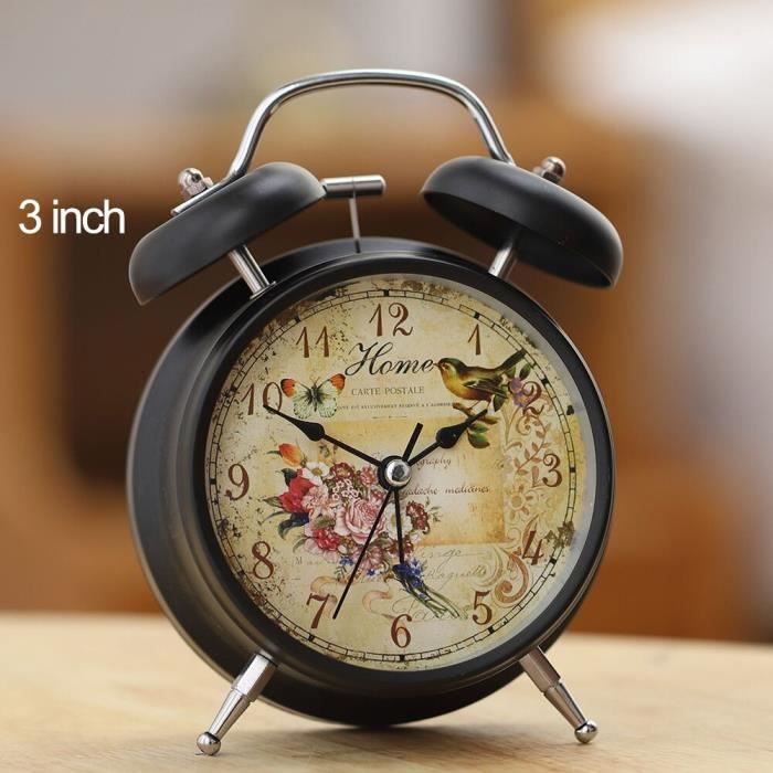 Réveil De Table Rétro Avec Veilleuse - Horloge De Bureau Silencieuse Sans Pile | Petit Réveil De Chevet Pour Enfant, Étudiant - Bleu Marine
