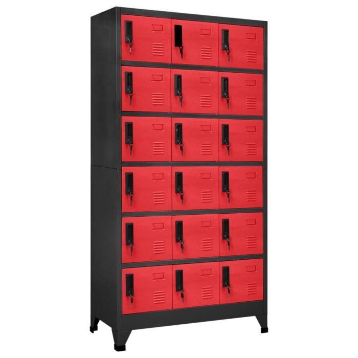 anself armoire de bureau metallique armoire métallique vestiaire métallique avec 18 casiers anthracite et rouge 90x40x180 cm
