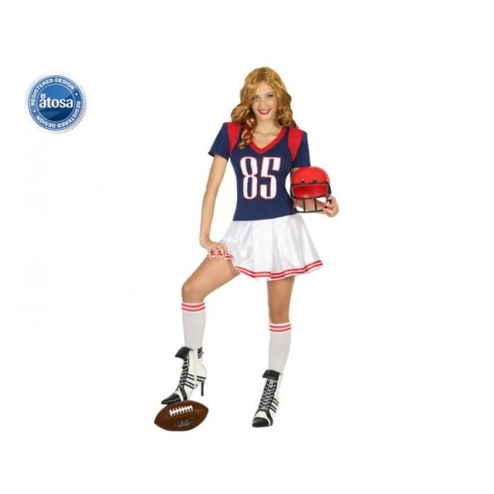 déguisement femme footballeuse américaine atosa - taille m/l - robe bleu rouge et blanche