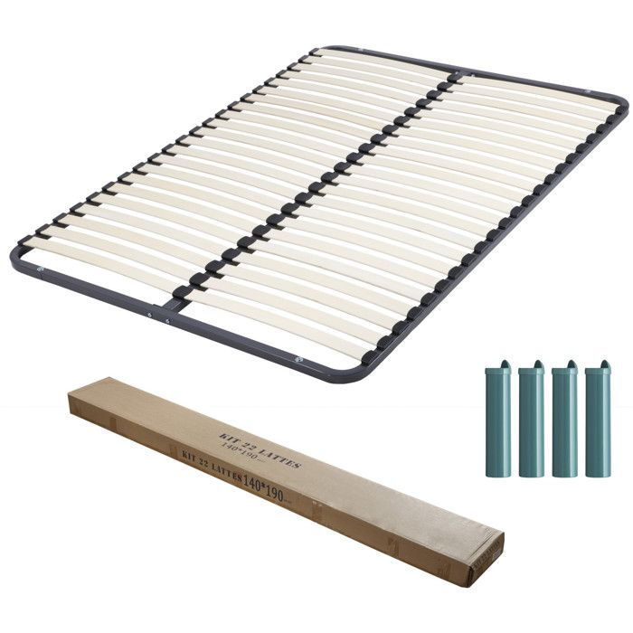 Sommier démonté + pieds 140x190 Kit 44 lattes Sommier démonté + pieds 140x190 Kit 44 lattes
