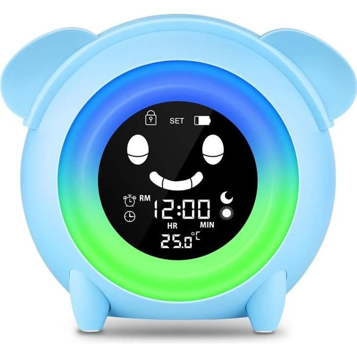 Réveil Enfant Educatif Azyh Avec Affichage Jour/Nuit - 11 Veilleuses RGB - Apprentissage Sommeil Et Réveil