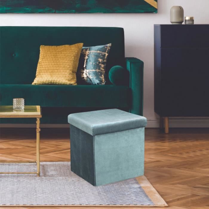 Sun Pouf Coffre En Microfibre Detachable Bleu Canard