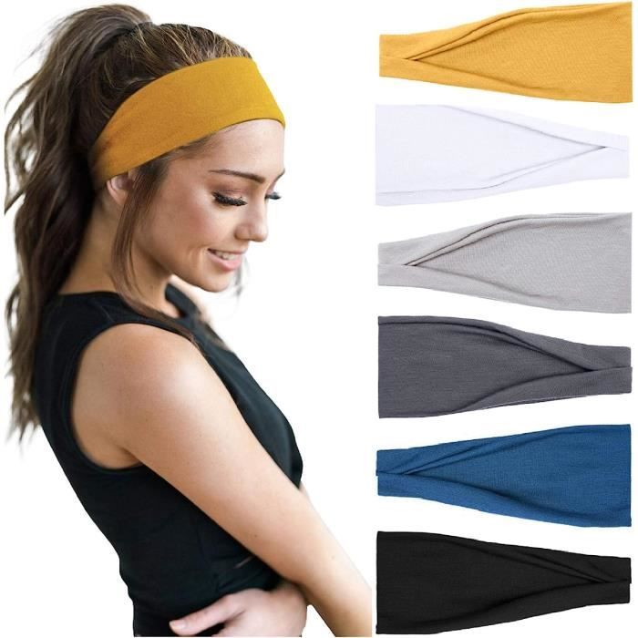 Tumurup Lot De 4 Bandeau Cheveux Femme Sport, Elastique Bandeau Sport Homme - Bandeaux Mode Pour Femmes - Headband Cheveux Pour Running Yoga Fitness Tennis - Noir