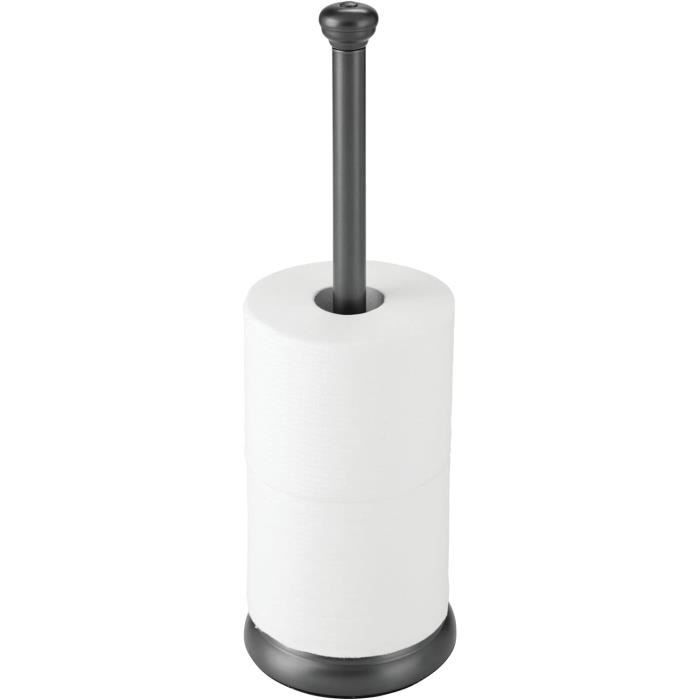 Dérouleur Papier Toilette Autoportant IDesign York Metal - Acier Inox, Couvercle, 3 Rouleaux - Design Fin Argenté - 7