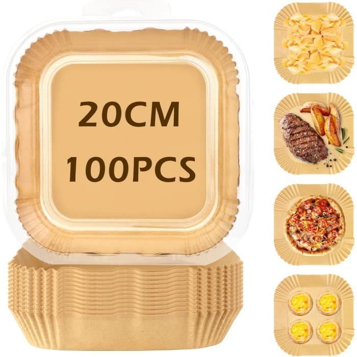 100 Feuilles Papier Cuisson Air Fryer 23x23 Cm - Antiadhésif Carré - Compatible 5,5 à 9 Litres - Sans Huile