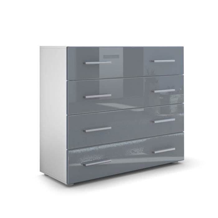 Vladon Commode buffet Pavos en Blanc mat - Gris haute brillance