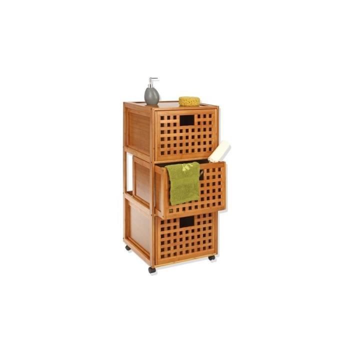 Commode De Salle De Bain 3 Tiroirs - Bambou - Meuble De ...