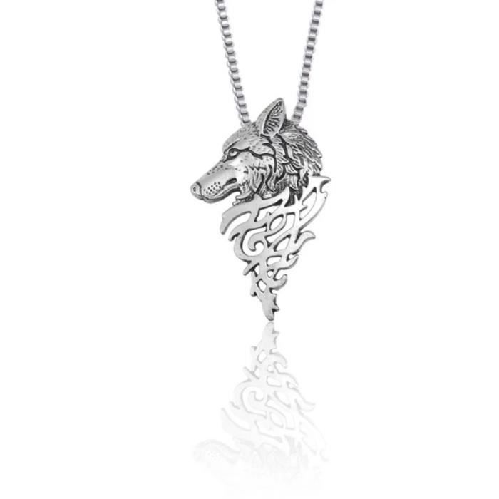pendentif loup or blanc