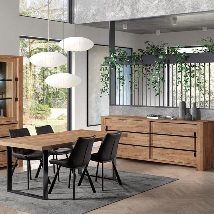 Salle à manger couleur chêne doré contemporaine OTTOWA Marron L 170 x P