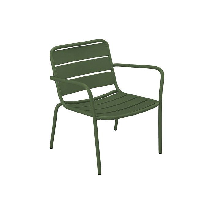 Fauteuil bas de jardin empilable en métal - Kaki - MIRMANDE de MYLIA Fauteuil bas de jardin empilable en métal - Kaki - MIRMANDE de MYLIA