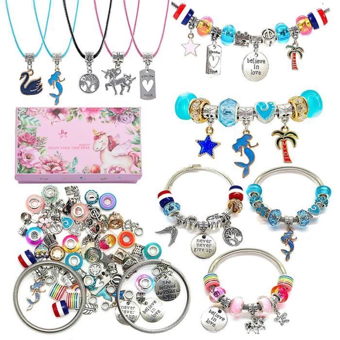 Bijoux Enfants Fille,Charms Bracelet Kit, Fabrication Bijoux Enfant,Bijoux  Cadeaux de Fille 6-12 Ans, Cadeau de Noël Anniversaire
