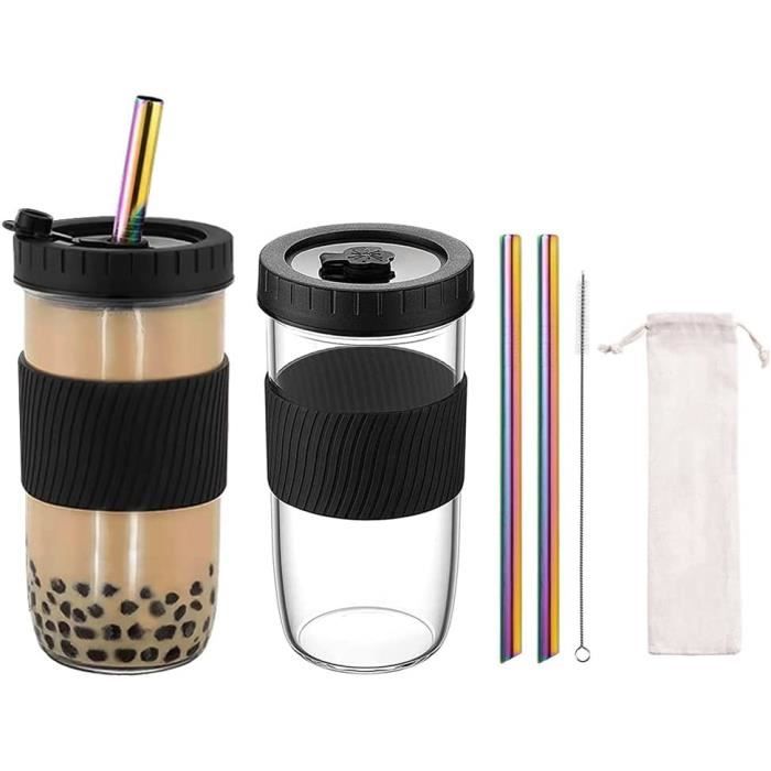 Tasse deau - Bubble Tea - Lot de 2 Verres - 730 ML - Acier inoxydable - Noir - Réutilisables