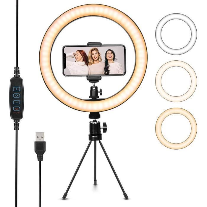 LED Lumière Anneau avec Trépied, Perche Selfie Ring Light pour Vidéo/Photo/Youtube Lampe Annulaire Réglable avec 3 Modes d'Eclairage