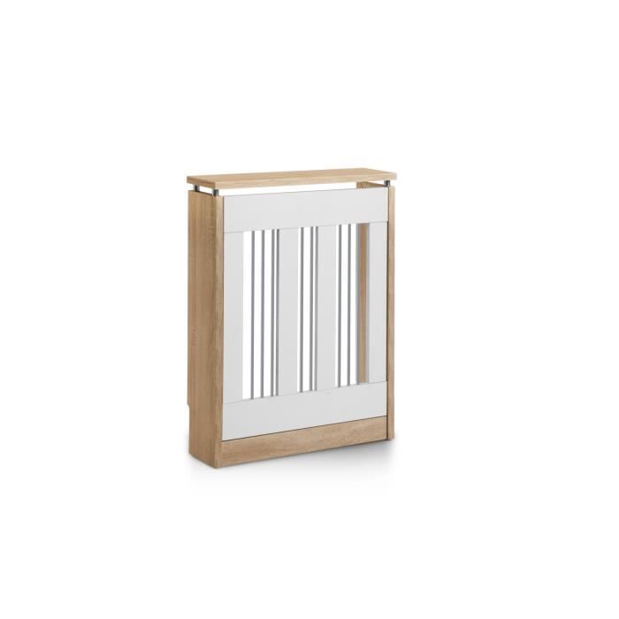 Cache-radiateur Cristian 3061 - Chêne Blanc - 60 cm - porte rabattable - étagère pour radiateur
