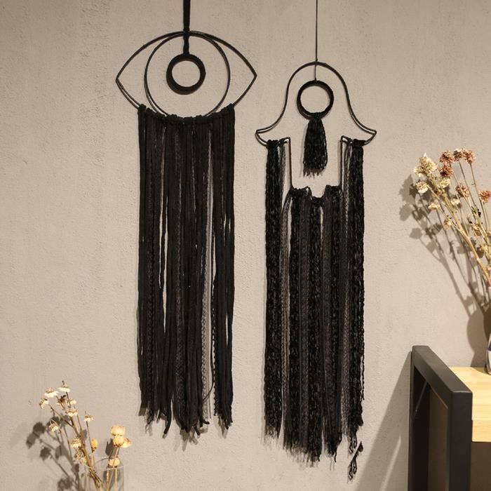 Attrape-Rêves Macramé Œil Turc Blanc Avec Plumes - Décoration Murale Gothique Et Cadeau Symbolique