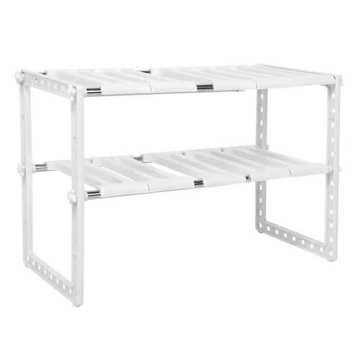 Étagère de rangement - Cuisine - Support réglable à 2 couches - Acier inoxydable - Blanc - Multifonctionnel