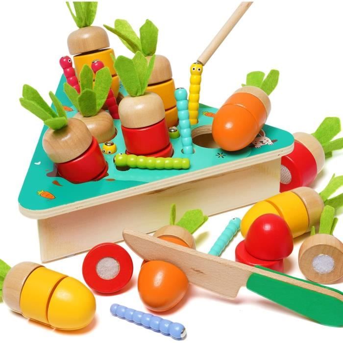 Jeu de Capture Dinsectes et R?�colte de Carottes Montessori en Bois pour Enfant - AZWIX - Mixte 