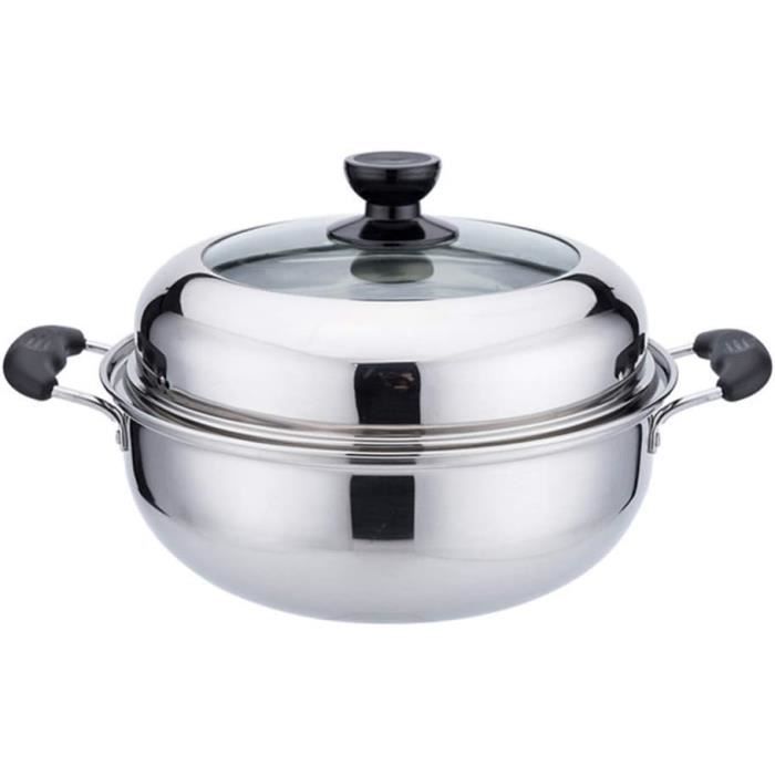 Cuiseur Vapeur 3 étages Inox 28 Cm Avec Couvercle En Verre - Pour Induction, Gaz, électrique - Capacité 12.8 Pouces
