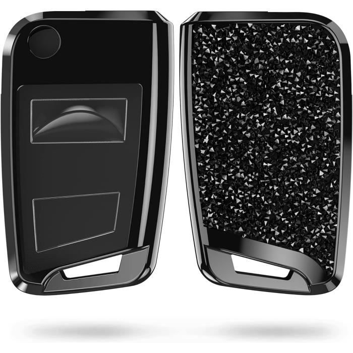 Coque Silicone Paillettes Étoiles Pour Clé Mini Smart Key 3 Boutons - Protection Antichoc Colorée Rouge Métallisé | Accessoire Voiture Déco - 3