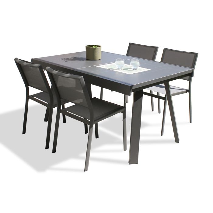 Ensemble repas de jardin 4 places en aluminium - Gris anthracite - STOCKHOLM Ensemble repas de jardin 4 places en aluminium - Gris anthracite - STOCKHOLM