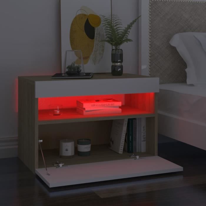 Meuble TV Avec Lumières LED – Blanc, 60x35x40 Cm, Rangement Pour Console, DVD, Streamer