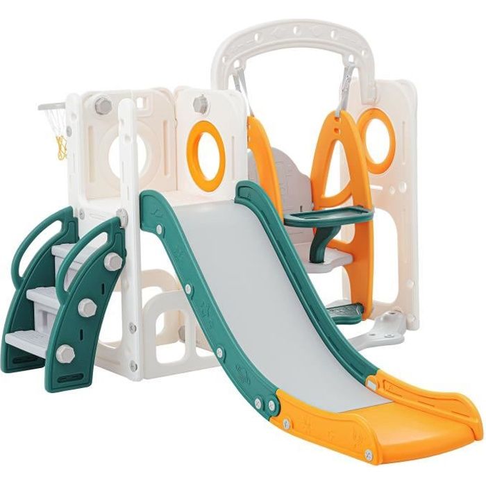 Toboggan 5 en 1 pour enfants DRIPEX Jaune Balançoire, Panier de