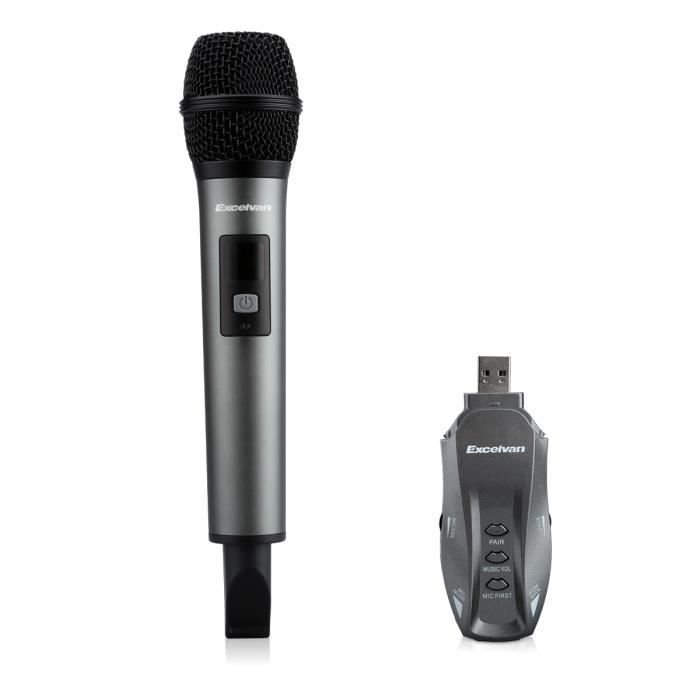 Excelvan K18V Microphone Professionnel Sans Fil Bluetooth 15M LED