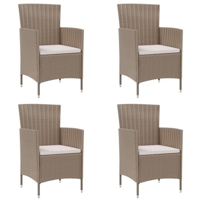 chaises de jardin en résine tressée beige avec coussins - famirosa - lot de 4 - dimensions 61 x 60 x 88 cm