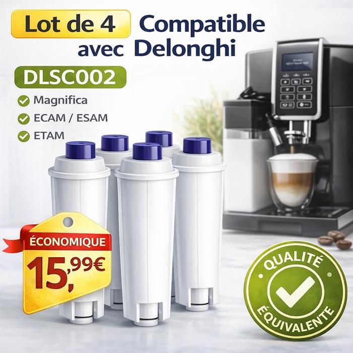 4 PCS Fiitas Filtre de Machine à Café pour Filtre Delonghi DLSC002 Filtre à eau Compatible avec Magnifica S ECAM ESAM ETAM