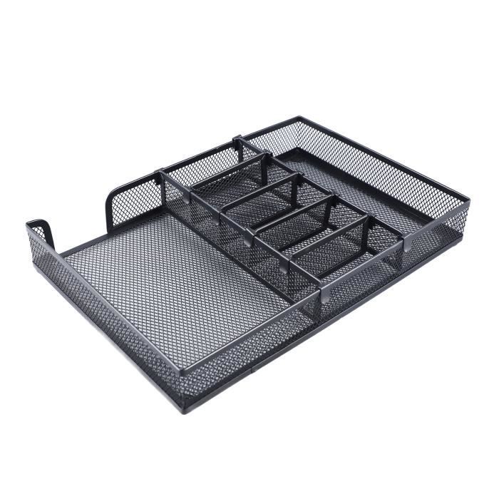 LEKEFETO Plateau De Rangement En Cuir Noir - Organiseur Bureau 4 Compartiments Pour Téléphone Et Accessoires