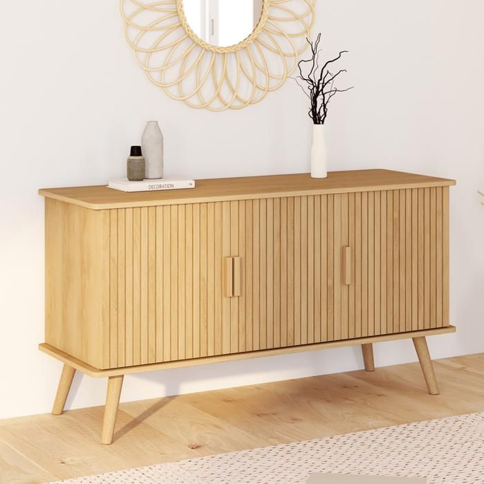 ID MARKET buffet 3 portes 110 cm Moderne bois effet chêne