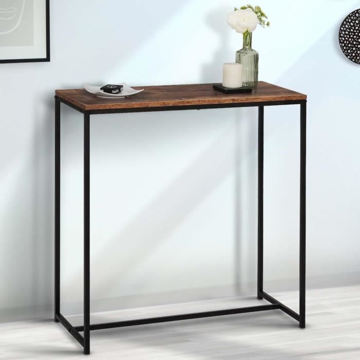 IDMARKET Console DAYTON plateau épais effet vieilli design industriel